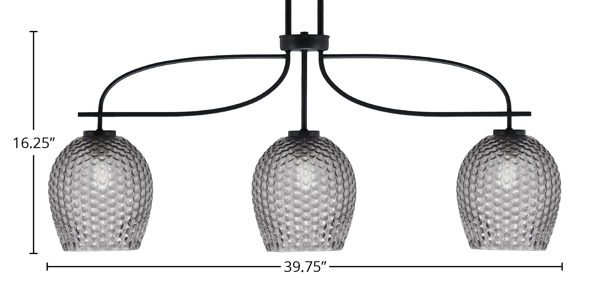 Cavella Three Light Island Pendant in Matte Black with 7.5" Smoke Textured Shade