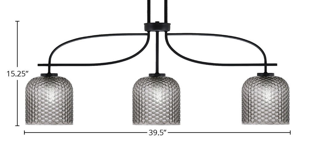 Cavella Three Light Island Pendant in Matte Black with 7" Smoke Textured Shade