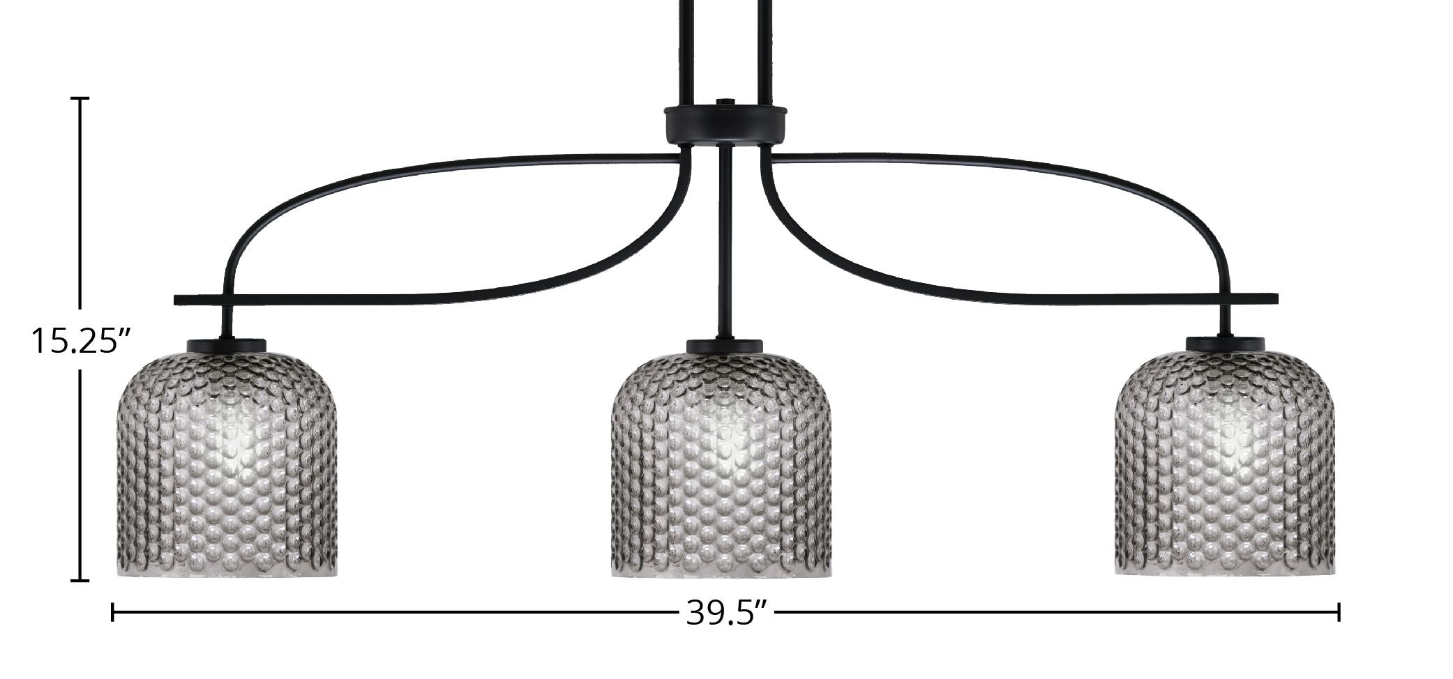 Cavella Three Light Island Pendant in Matte Black with 7" Smoke Textured Shade