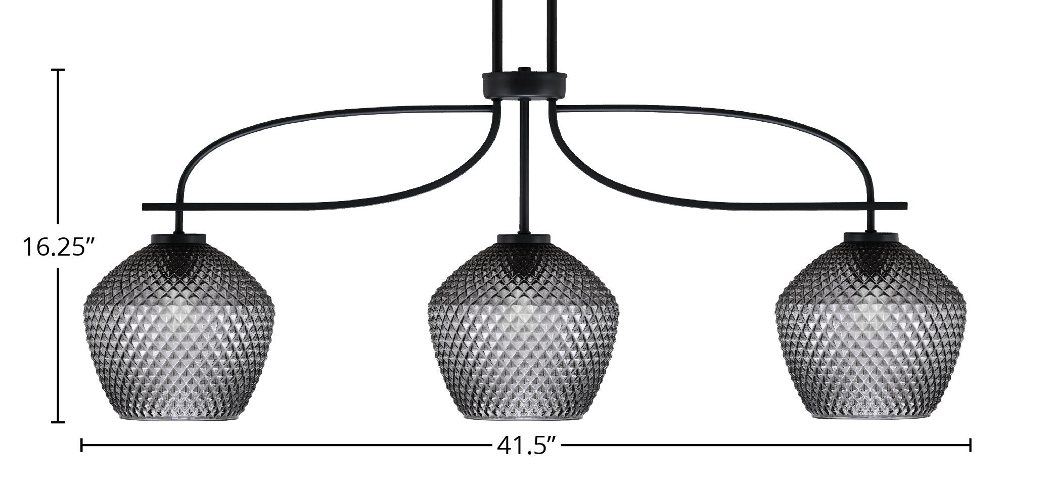 Cavella Three Light Island Pendant in Matte Black with 9" Smoke Textured Shade