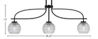 Cavella Three Light Island Pendant in Matte Black with 6" Clear Ribbed Glass Shade