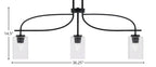 Cavella Three Light Island Pendant in Matte Black with 4" Square Clear Bubble Shade