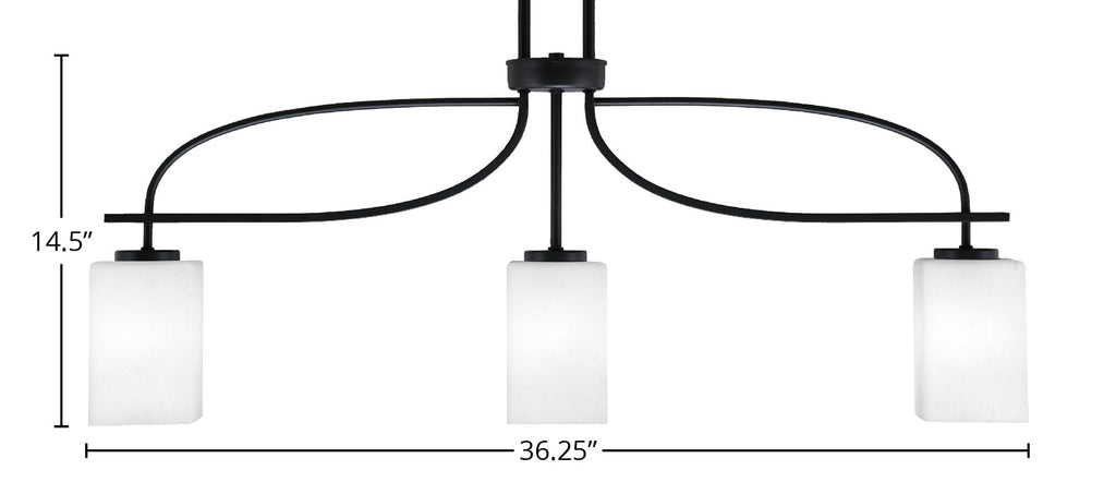 Cavella Three Light Island Pendant in Matte Black with 4" Square White Muslin Shade