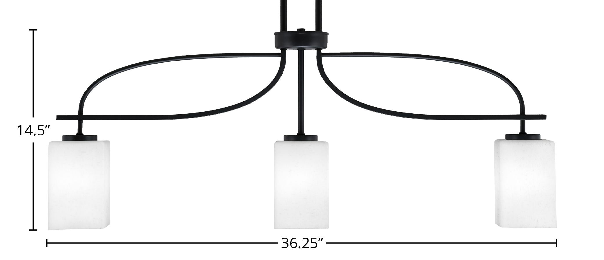 Cavella Three Light Island Pendant in Matte Black with 4" Square White Muslin Shade