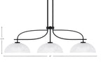 Cavella Three Light Island Pendant in Matte Black with 13" Clear Ribbed Shade