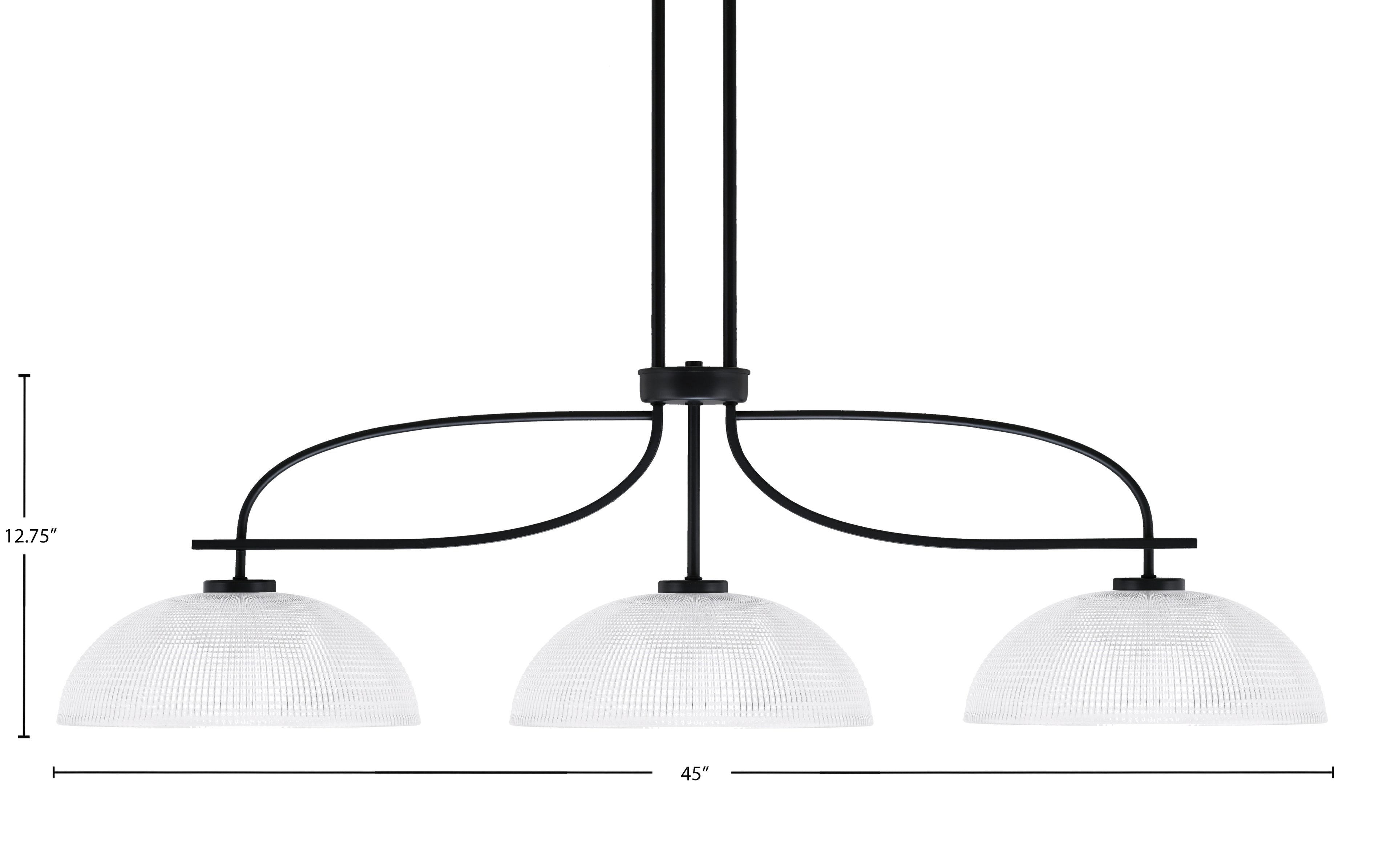 Cavella Three Light Island Pendant in Matte Black with 13" Clear Ribbed Shade