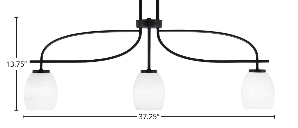 Cavella Three Light Island Pendant in Matte Black with 5" White Linen Shade