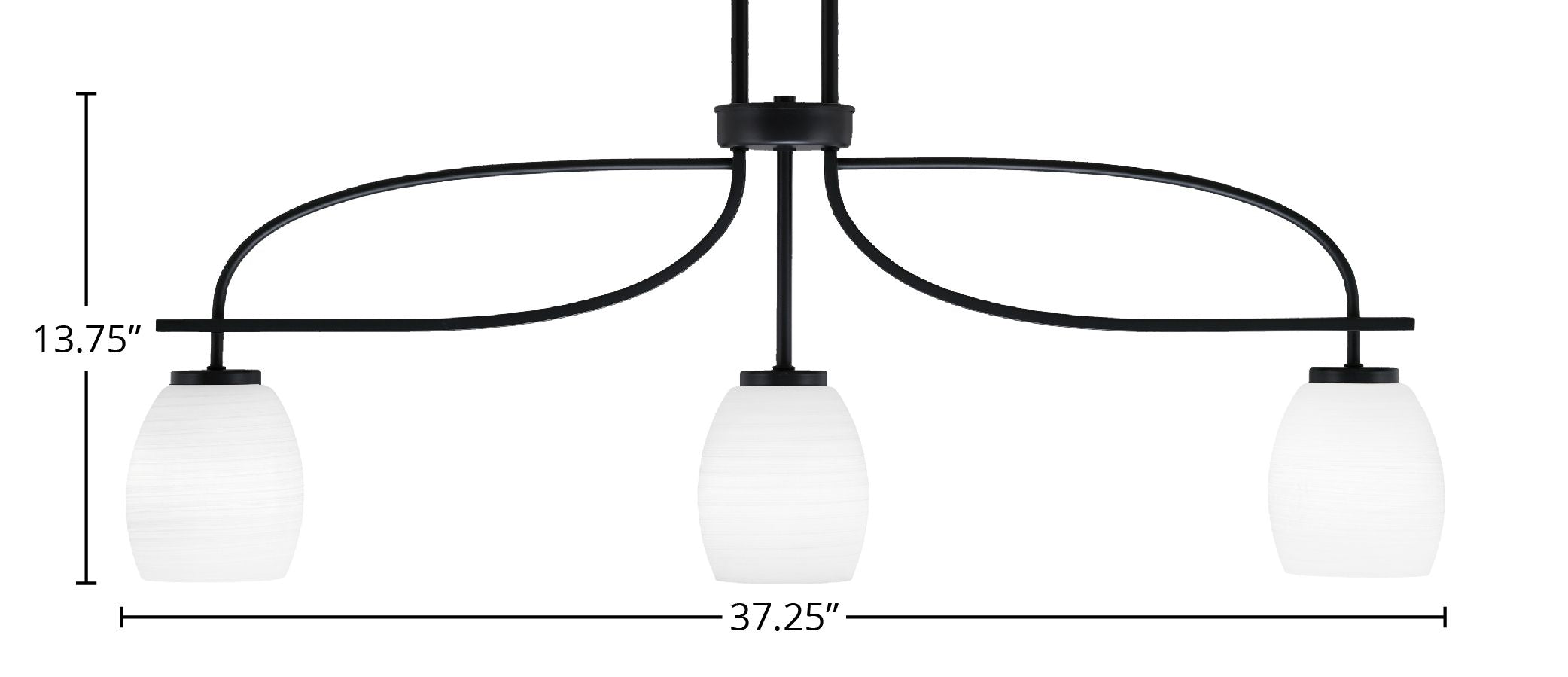 Cavella Three Light Island Pendant in Matte Black with 5" White Linen Shade