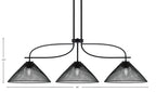 Cavella Three Light Island Pendant in Matte Black with 14" Matte Black Cone Mesh Metal Shade Shade