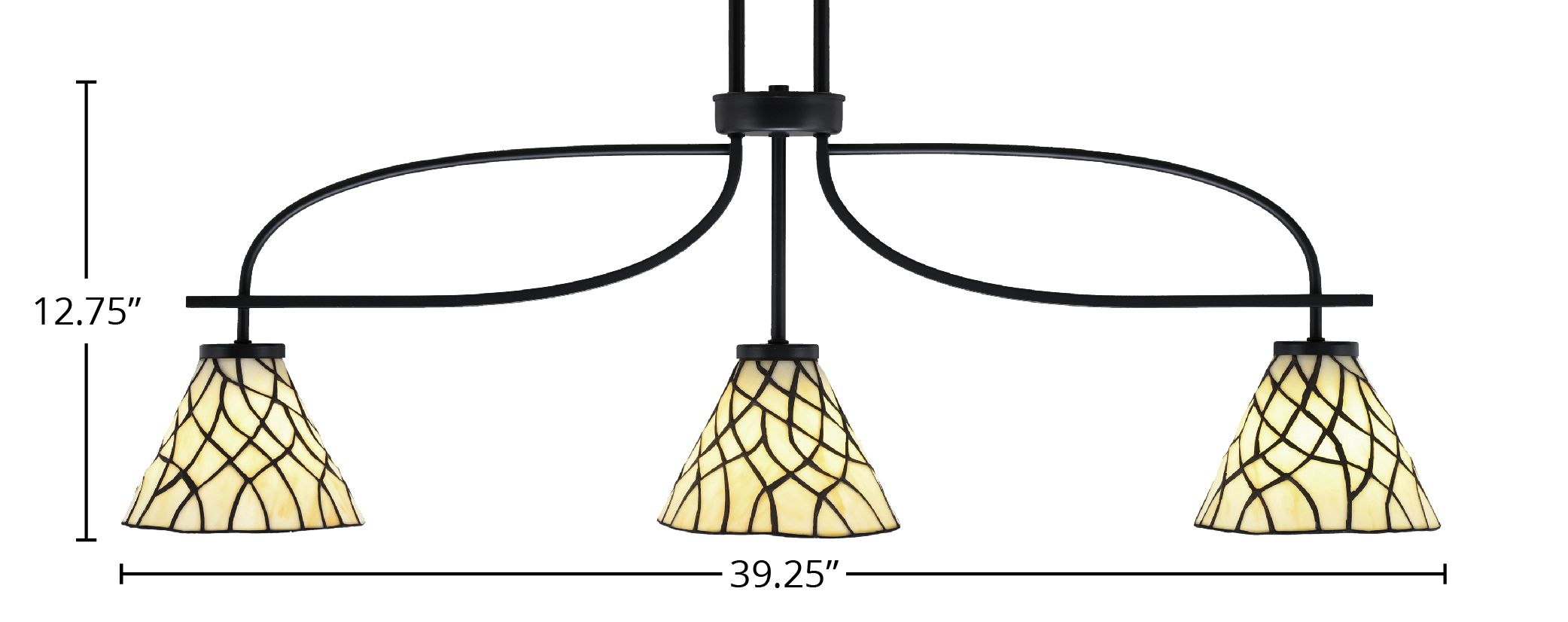 Cavella Three Light Island Pendant in Matte Black with 7" Sandhill Art Glass Shade