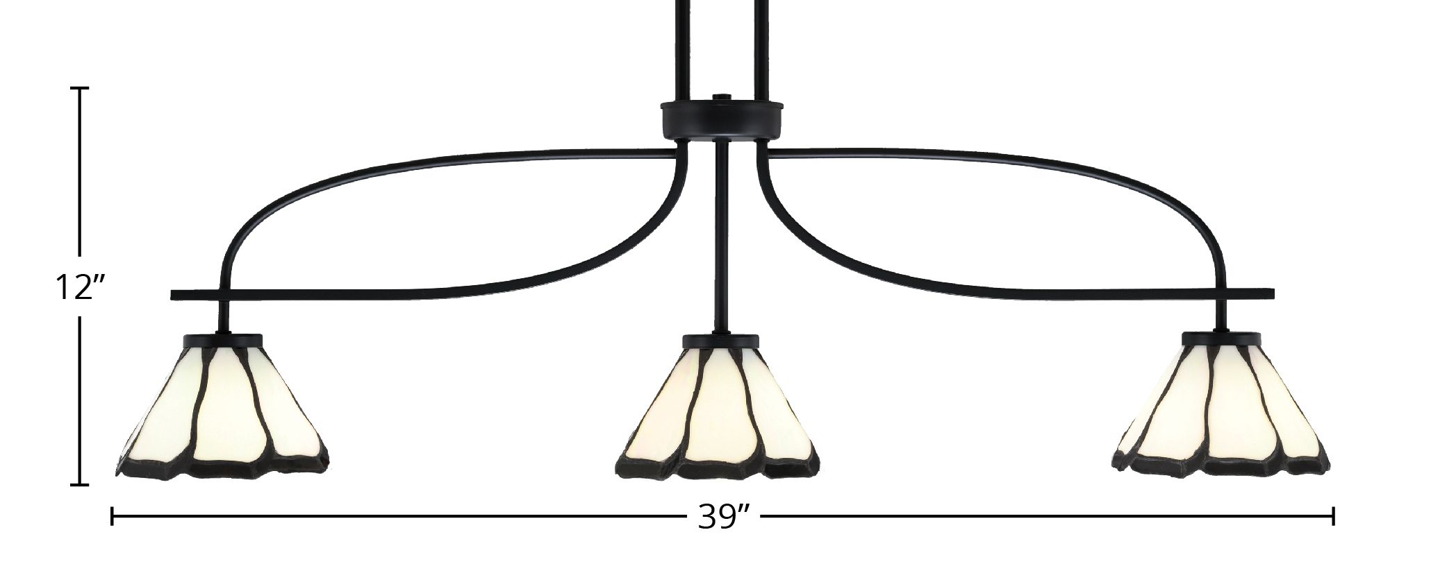 Cavella Three Light Island Pendant in Matte Black with 7" Pearl & Black Flair Art Glass Shade