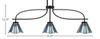 Cavella Three Light Island Pendant in Matte Black with 7" Sea Ice Art Glass Shade