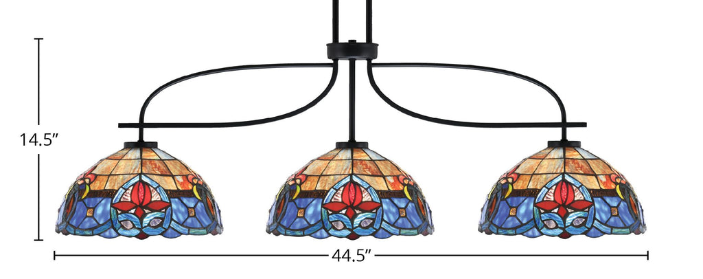 Cavella Three Light Island Pendant in Matte Black with 12" Sierra Art Glass Shade