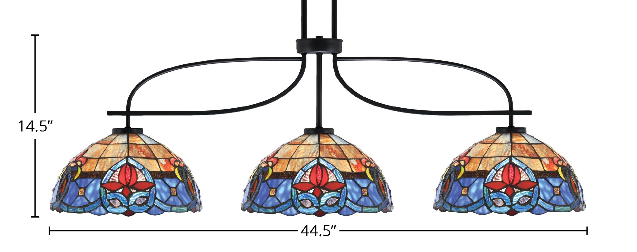 Cavella Three Light Island Pendant in Matte Black with 12" Sierra Art Glass Shade