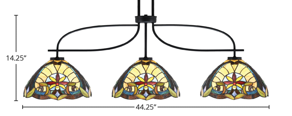 Cavella Three Light Island Pendant in Matte Black with 12" Earth Star Art Glass Shade