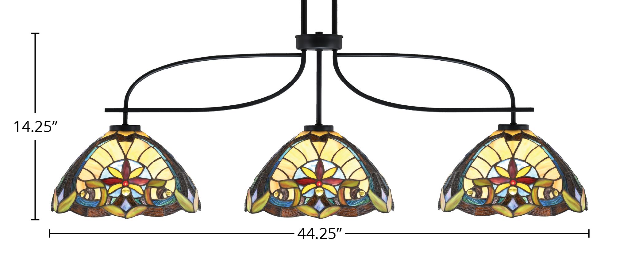 Cavella Three Light Island Pendant in Matte Black with 12" Earth Star Art Glass Shade