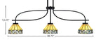 Cavella Three Light Island Pendant in Matte Black with 7" Diamond Peak Art Glass Shade