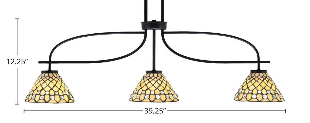 Cavella Three Light Island Pendant in Matte Black with 7" Starlight Art Glass Shade