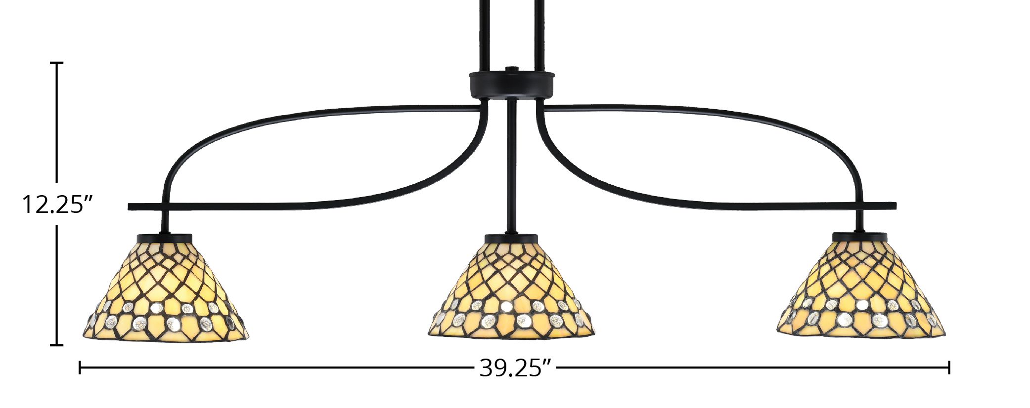 Cavella Three Light Island Pendant in Matte Black with 7" Starlight Art Glass Shade