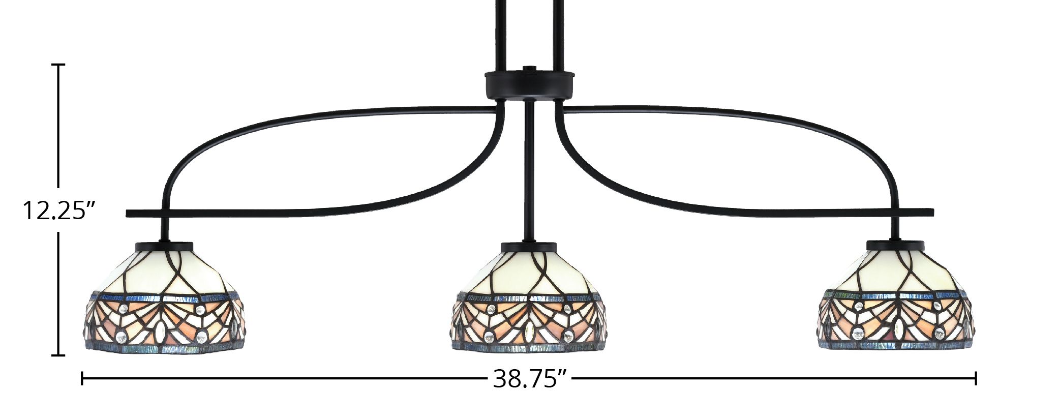 Cavella Three Light Island Pendant in Matte Black with 7" Royal Merlot Art Glass Shade