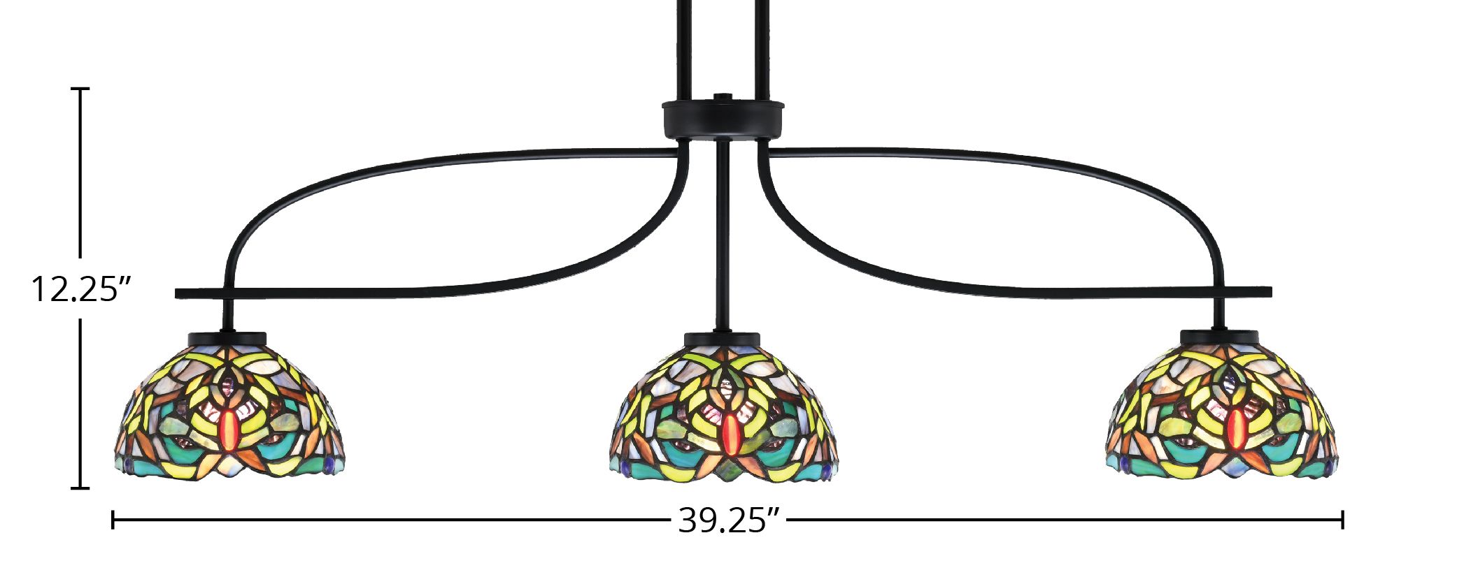 Cavella Three Light Island Pendant in Matte Black with 7" Kaleidoscope Art Glass Shade