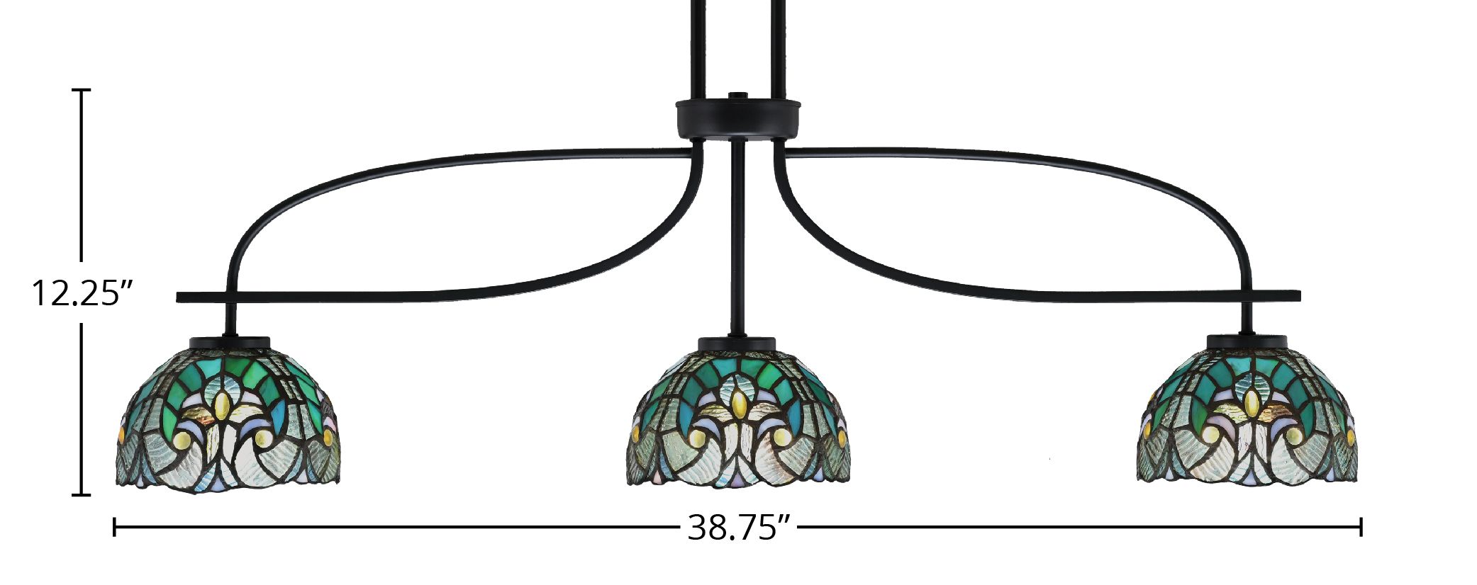 Cavella Three Light Island Pendant in Matte Black with 7" Turquoise Cypress Art Glass Shade