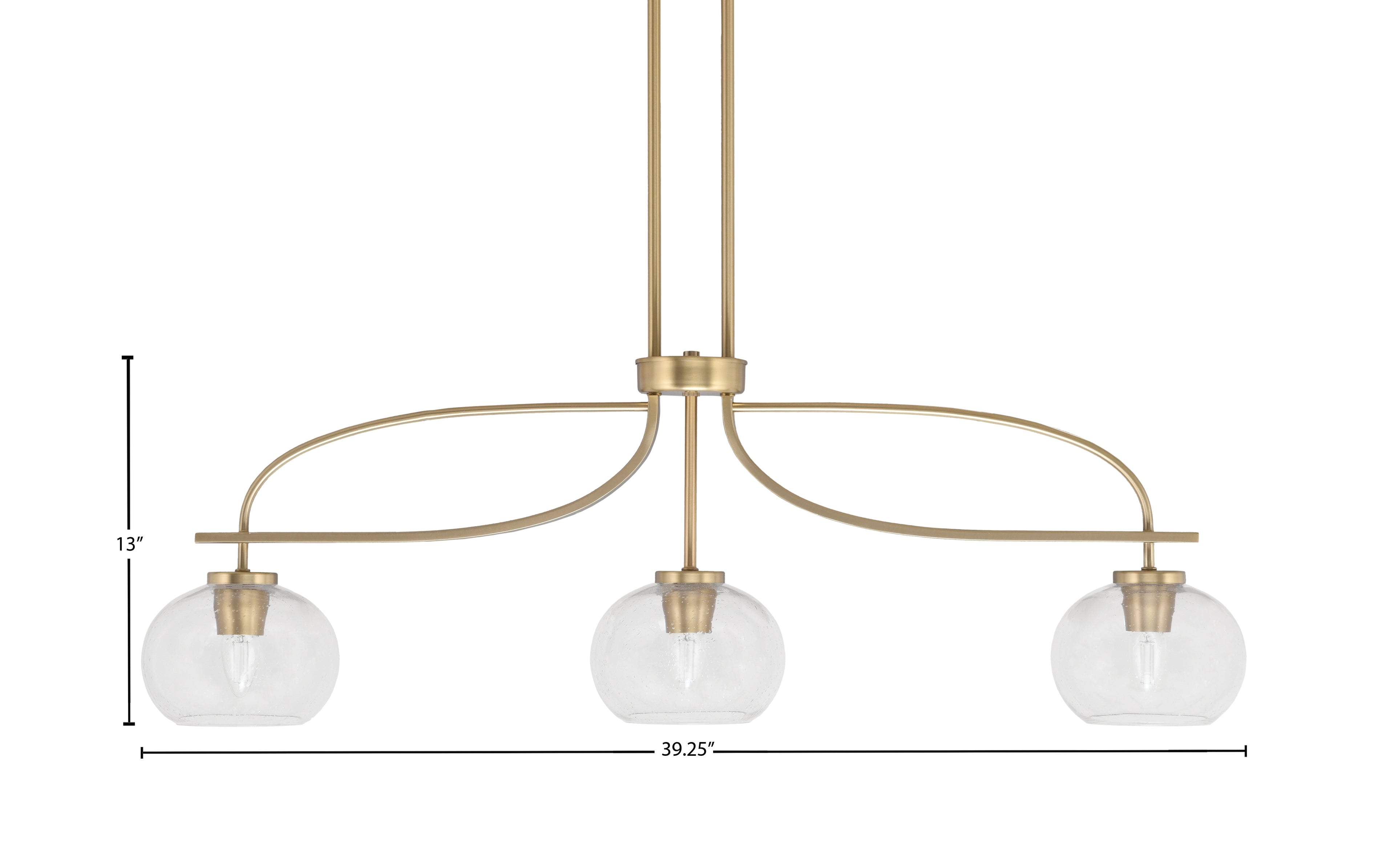 Cavella Three Light Island Pendant in New Age Brass with 7" Clear Bubble Shade