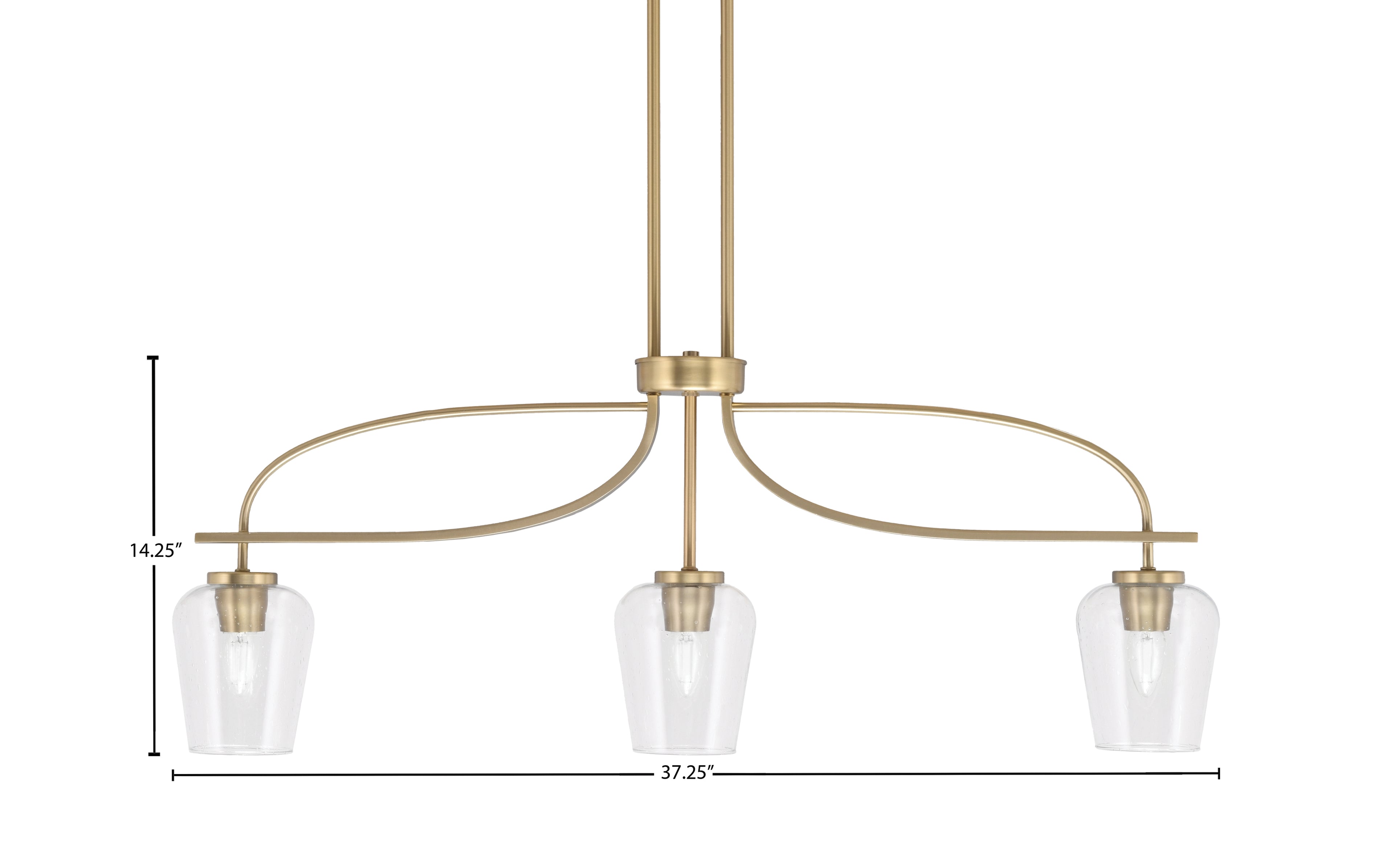 Cavella Three Light Island Pendant in New Age Brass with 5" Clear Bubble Shade