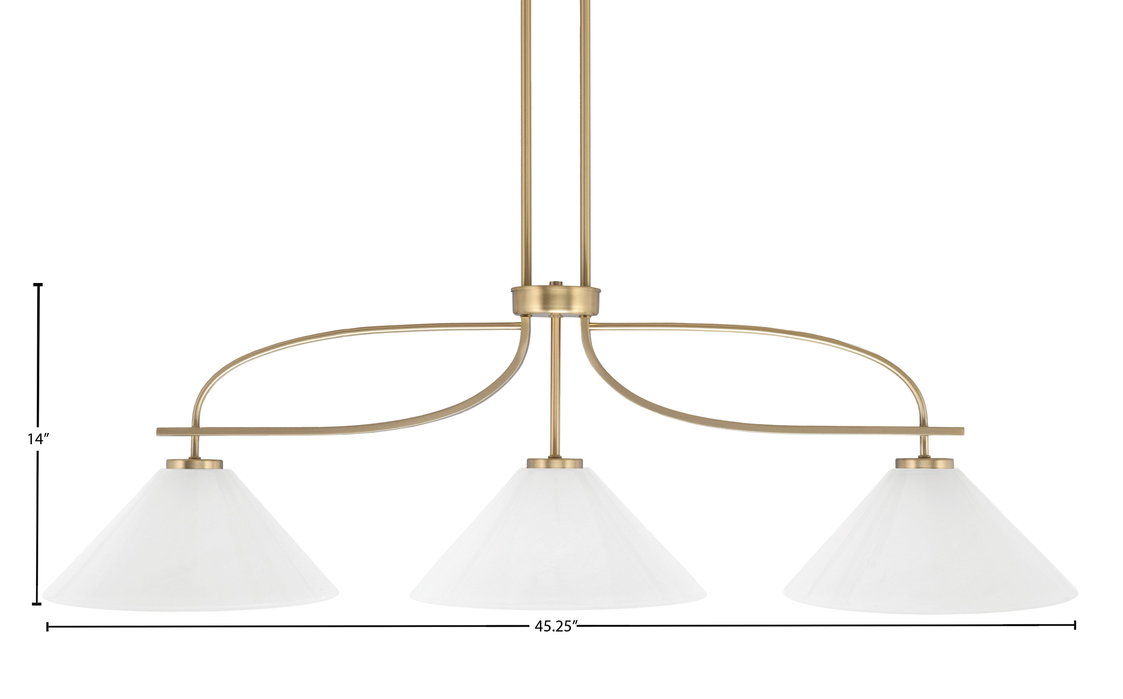 Cavella Three Light Island Pendant in New Age Brass with 12" White Marble Shade