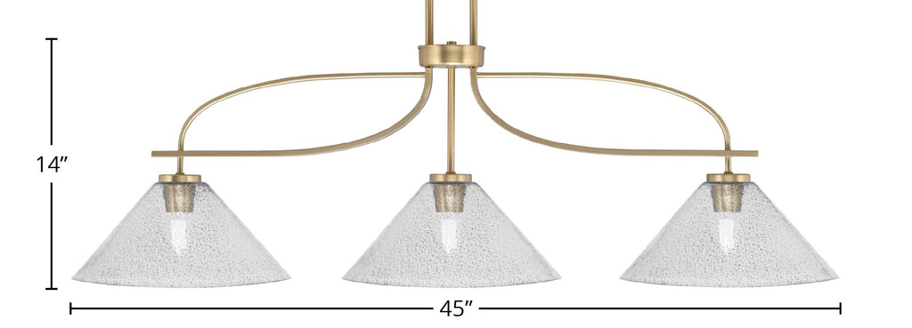 Cavella Three Light Island Pendant in New Age Brass with 12" Smoke Bubble Shade