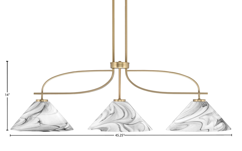 Cavella Three Light Island Pendant in New Age Brass with 12" Onyx Swirl Shade