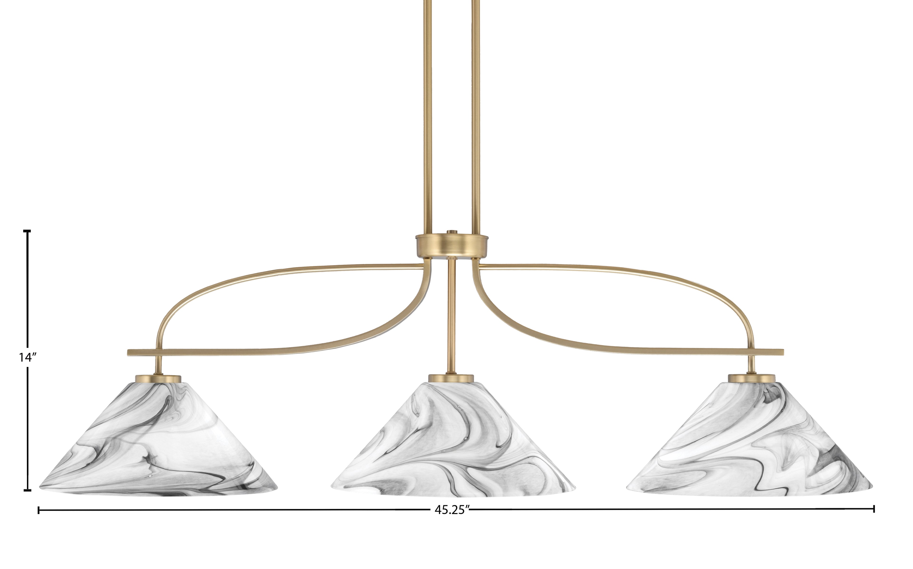 Cavella Three Light Island Pendant in New Age Brass with 12" Onyx Swirl Shade