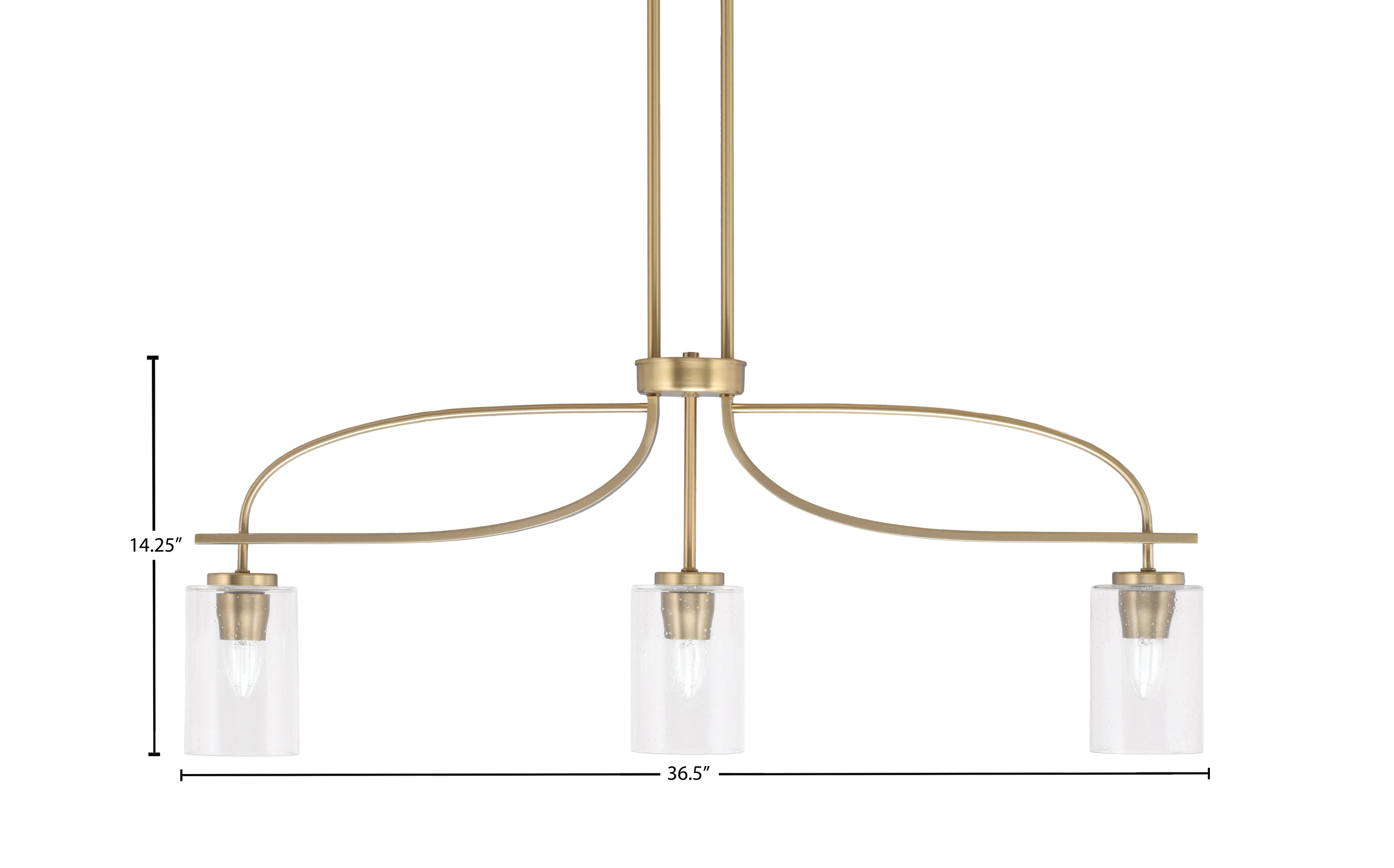 Cavella Three Light Island Pendant in New Age Brass with 4" Clear Bubble Shade