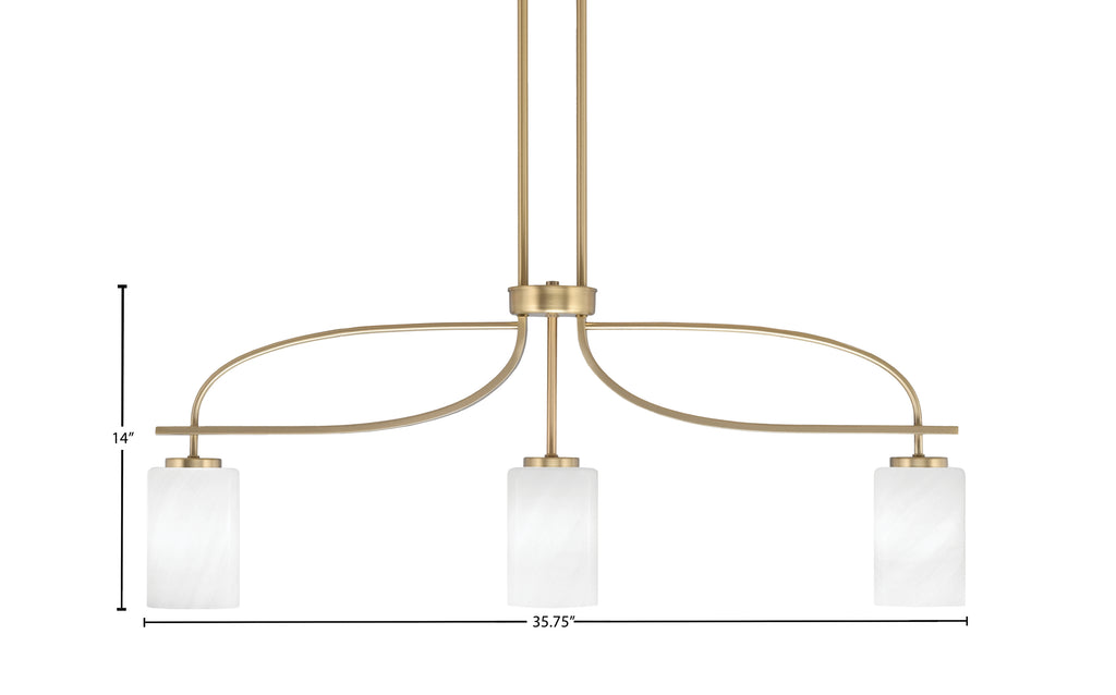 Cavella Three Light Island Pendant in New Age Brass with 4" White Marble Shade