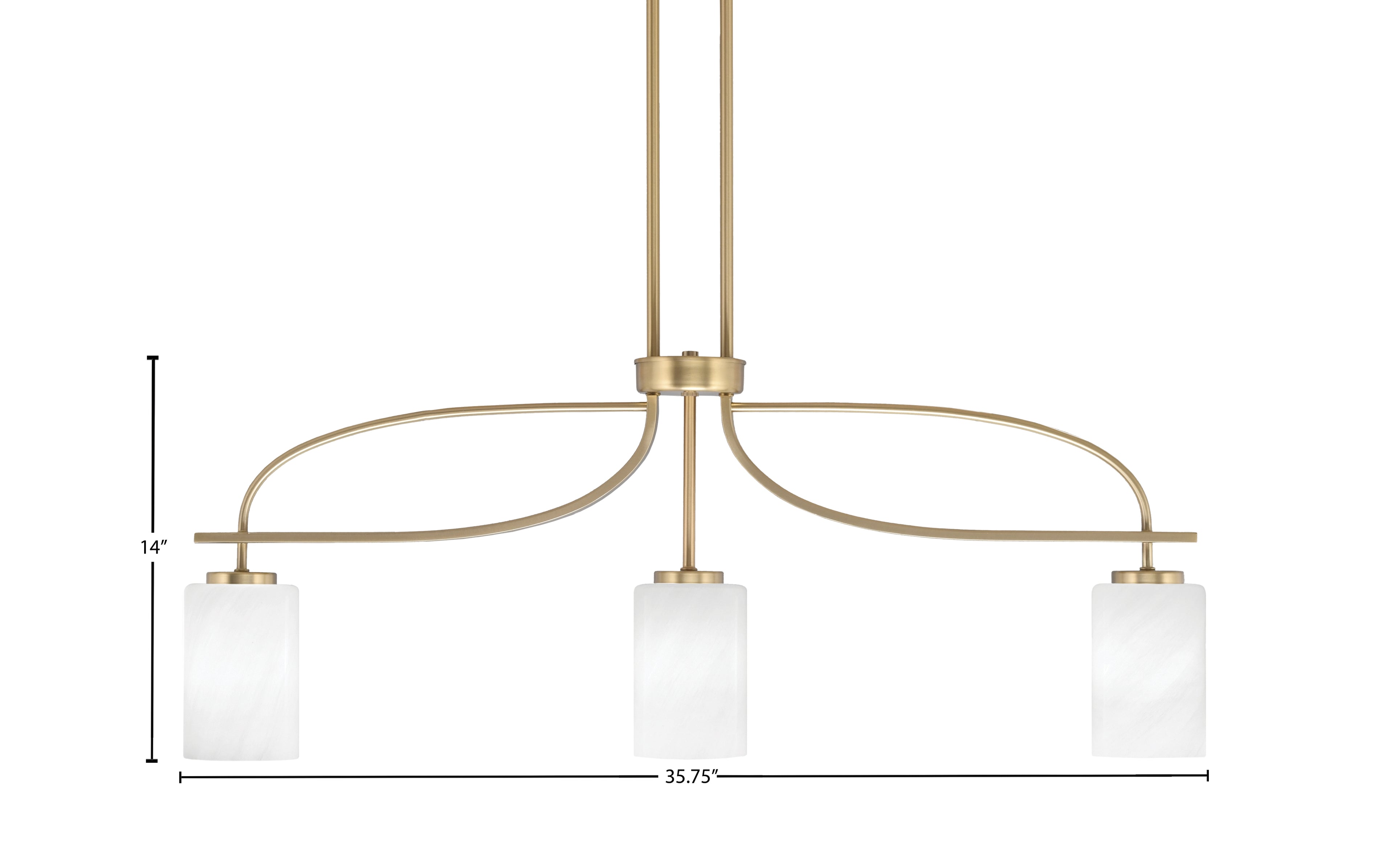 Cavella Three Light Island Pendant in New Age Brass with 4" White Marble Shade