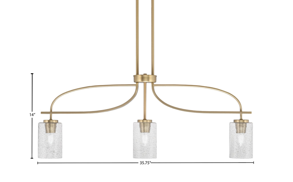 Cavella Three Light Island Pendant in New Age Brass with 4" Smoke Bubble Shade
