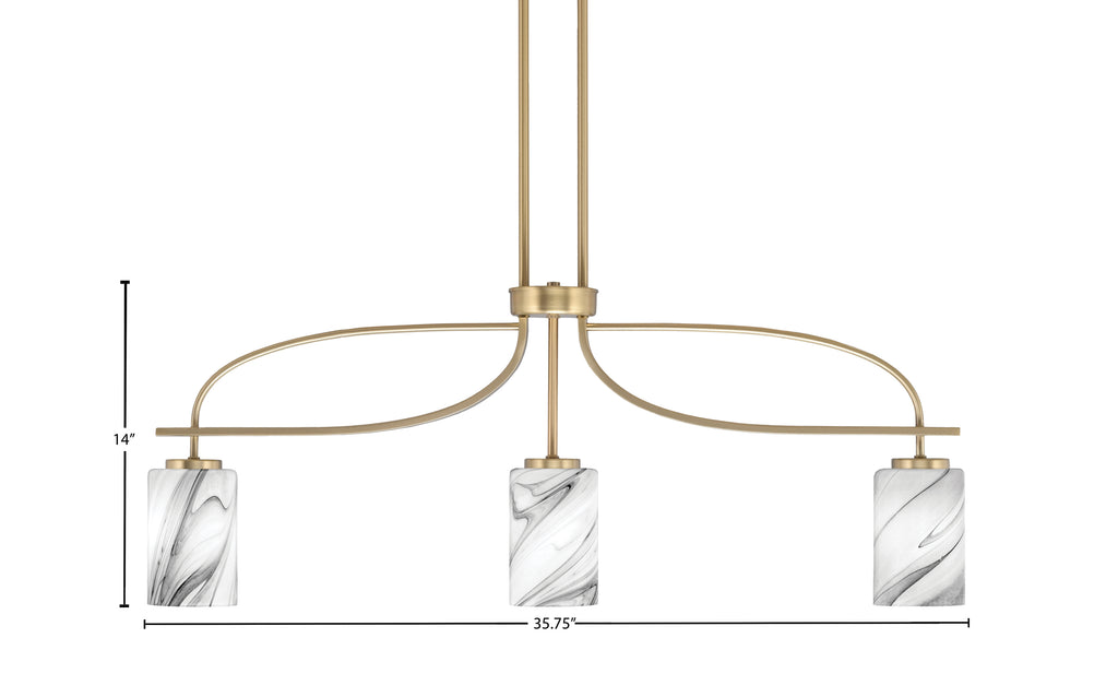 Cavella Three Light Island Pendant in New Age Brass with 4" Onyx Swirl Shade