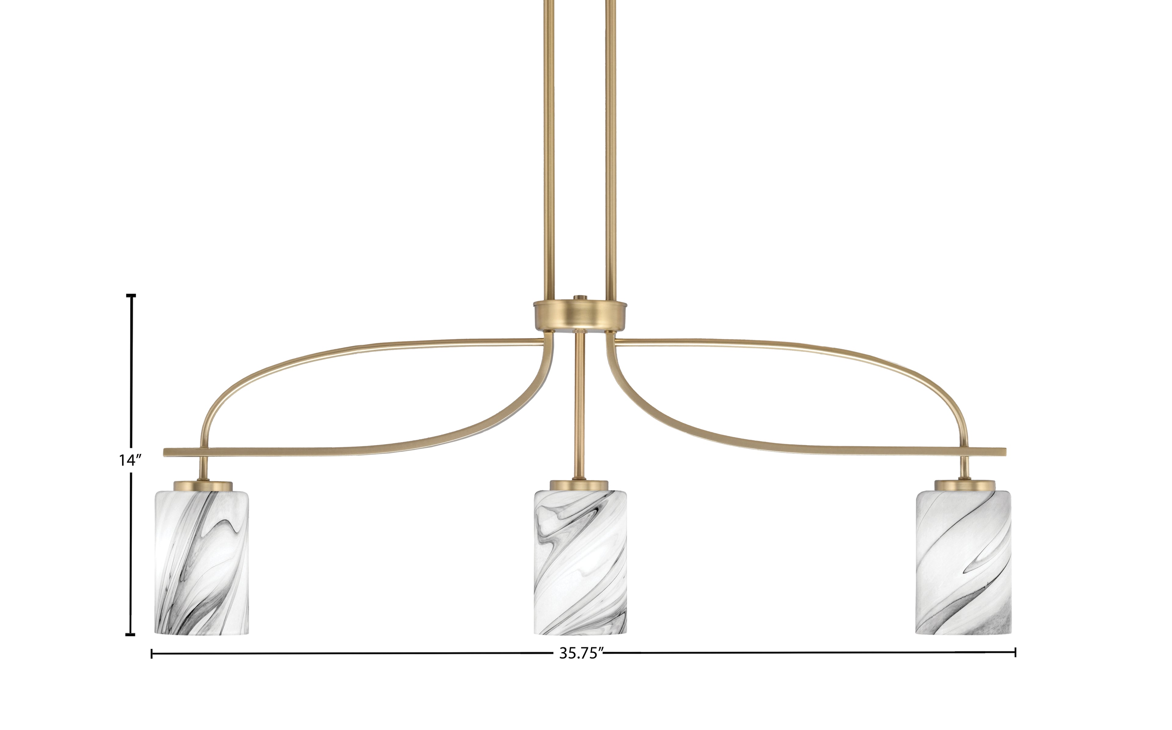 Cavella Three Light Island Pendant in New Age Brass with 4" Onyx Swirl Shade