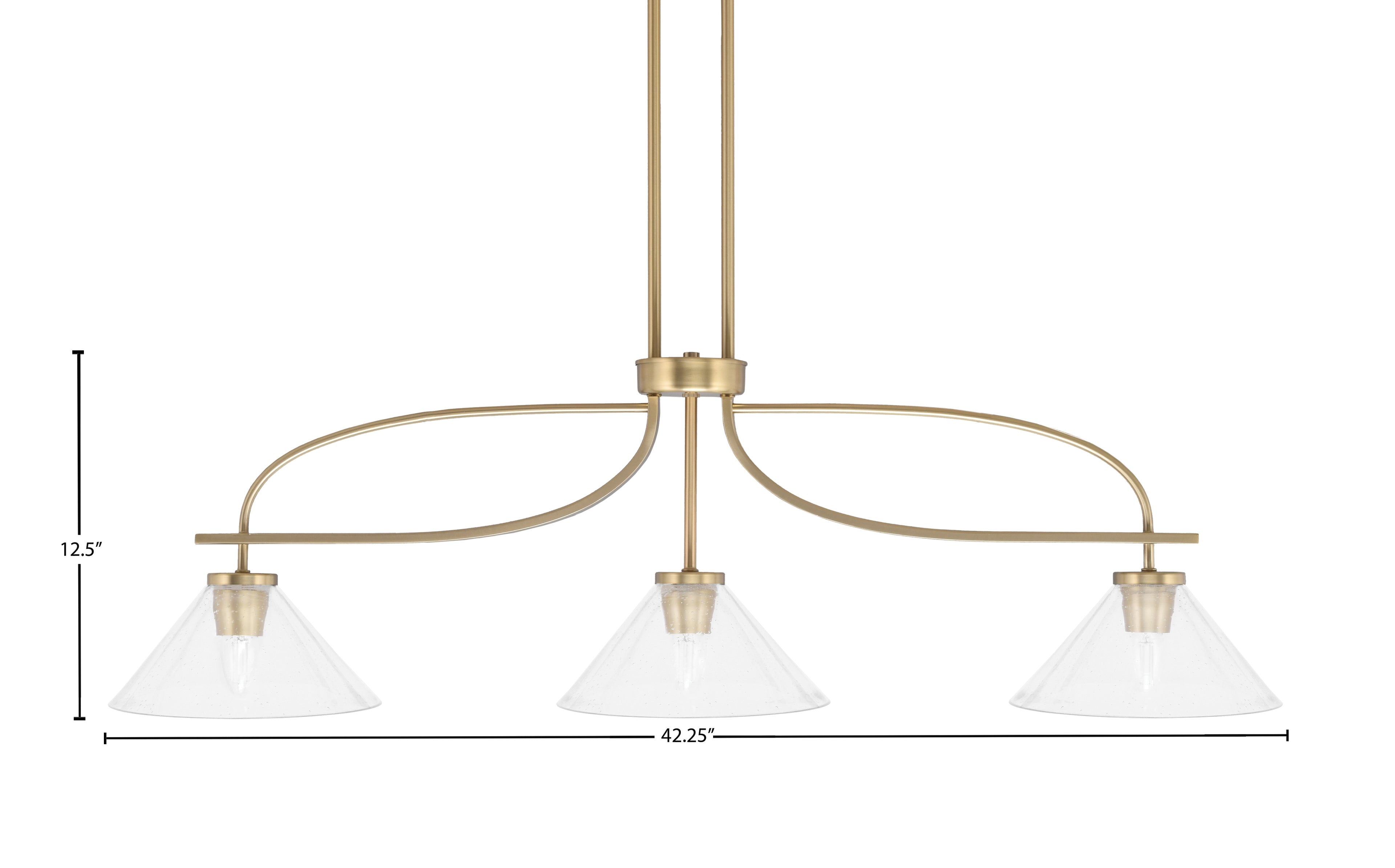 Cavella Three Light Island Pendant in New Age Brass with 10" Clear Bubble Shade