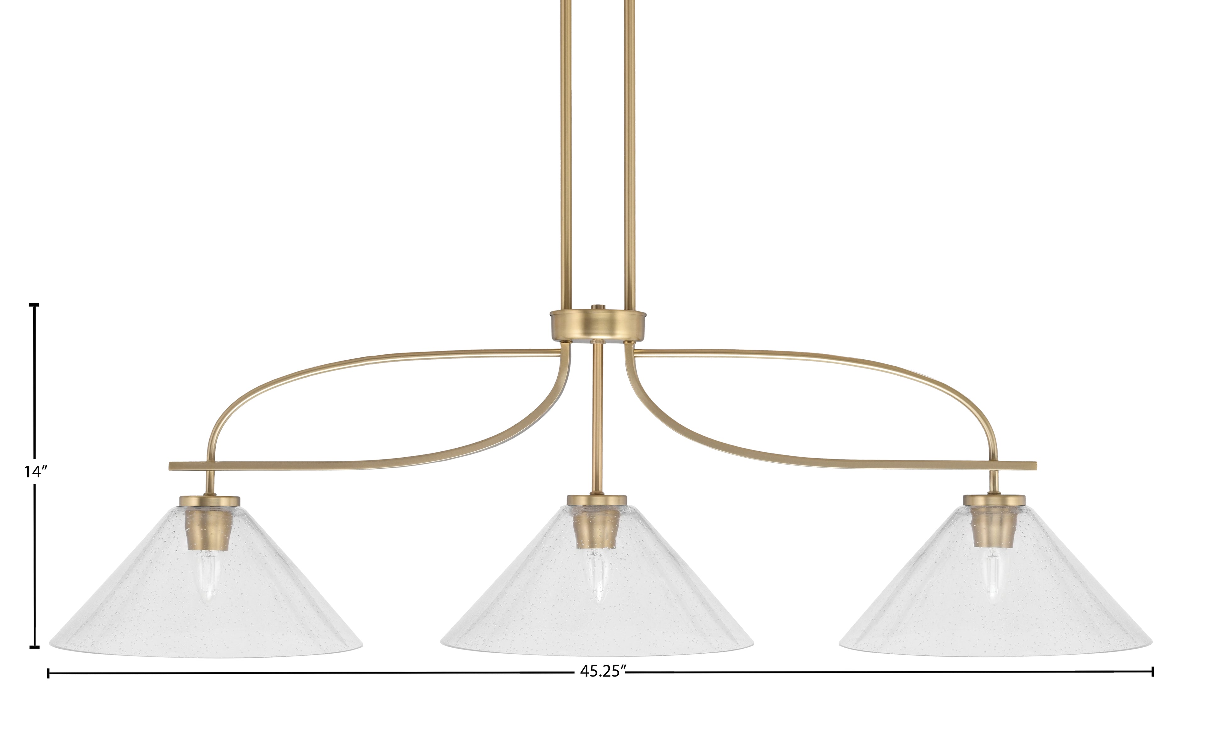 Cavella Three Light Island Pendant in New Age Brass with 12" Clear Bubble Shade