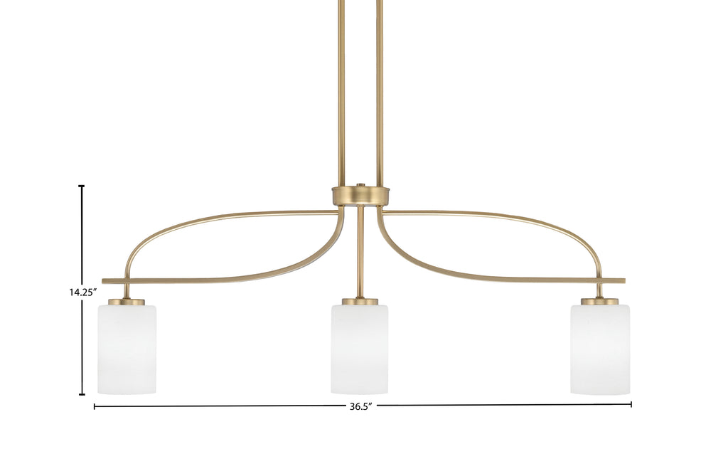 Cavella Three Light Island Pendant in New Age Brass with 4" White Muslin Shade