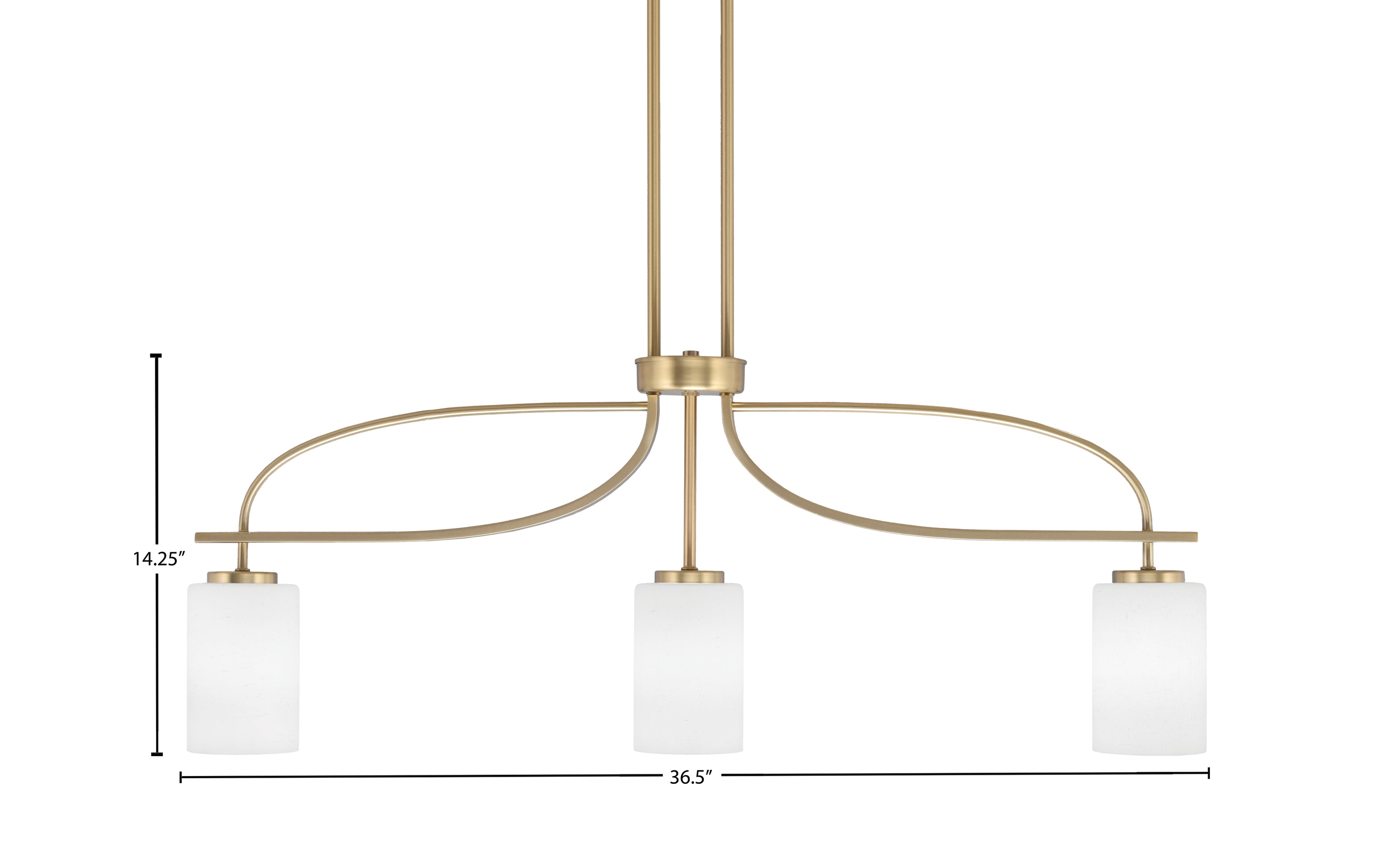 Cavella Three Light Island Pendant in New Age Brass with 4" White Muslin Shade