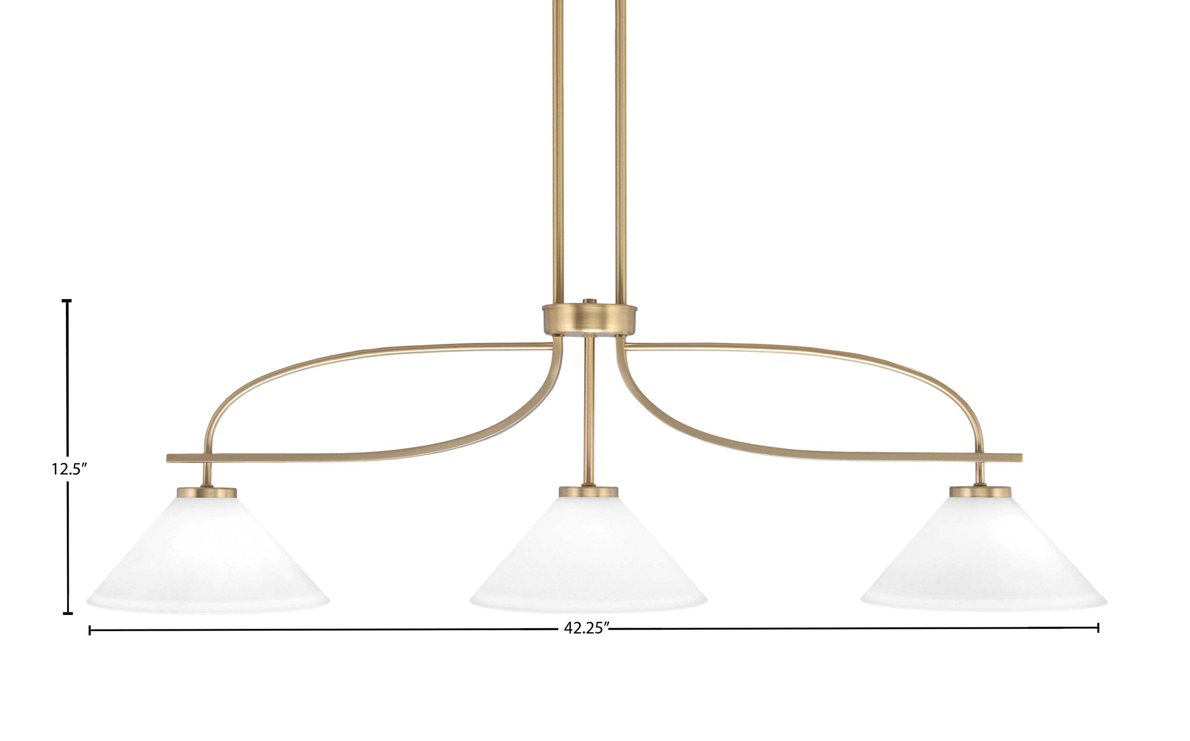 Cavella Three Light Island Pendant in New Age Brass with 10" White Muslin Shade