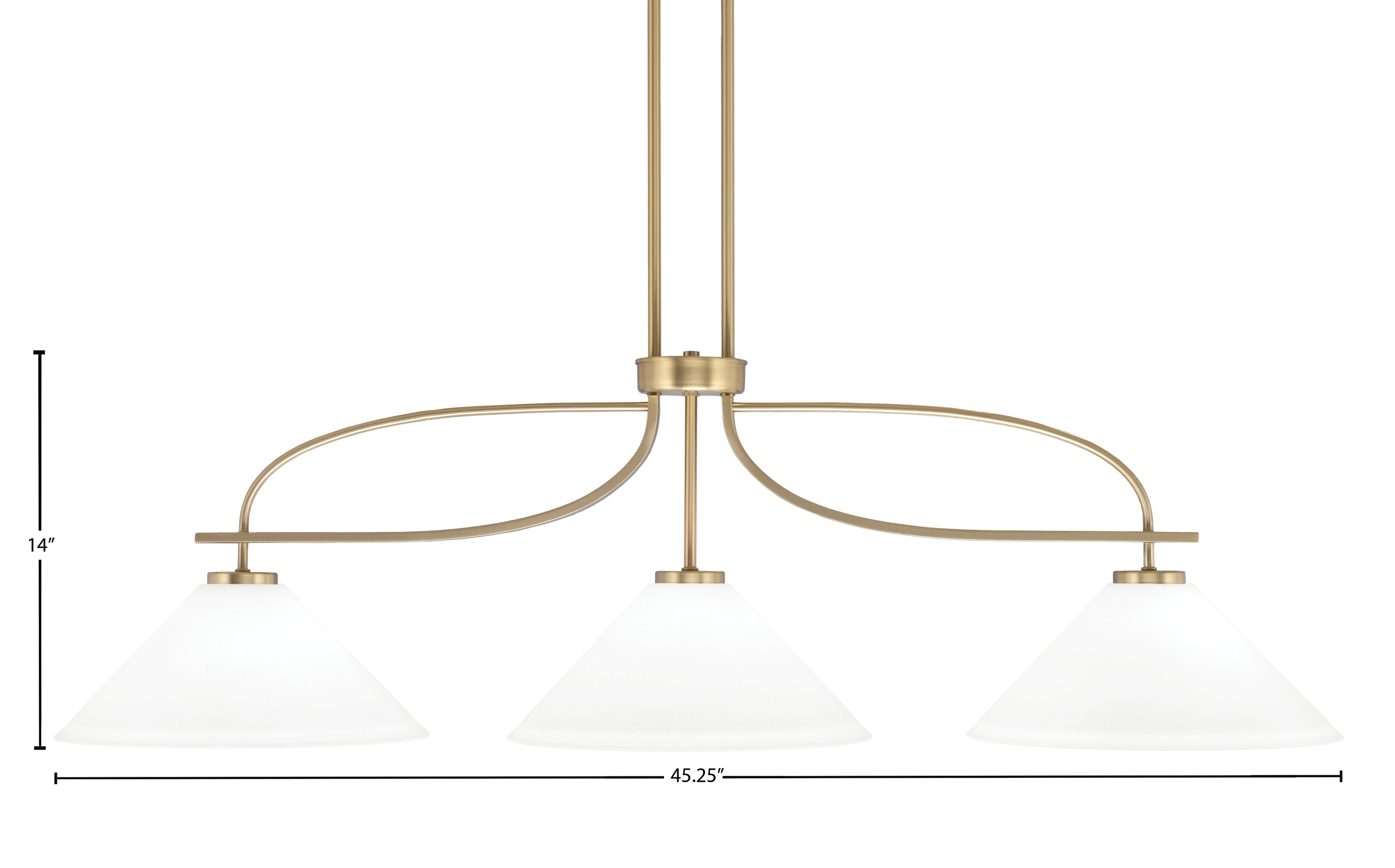 Cavella Three Light Island Pendant in New Age Brass with 12" White Muslin Shade