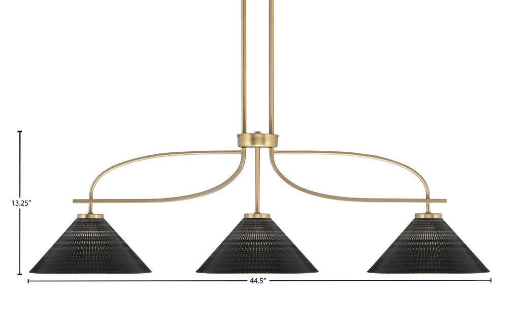Cavella Three Light Island Pendant in New Age Brass with 12" Black Matrix Shade