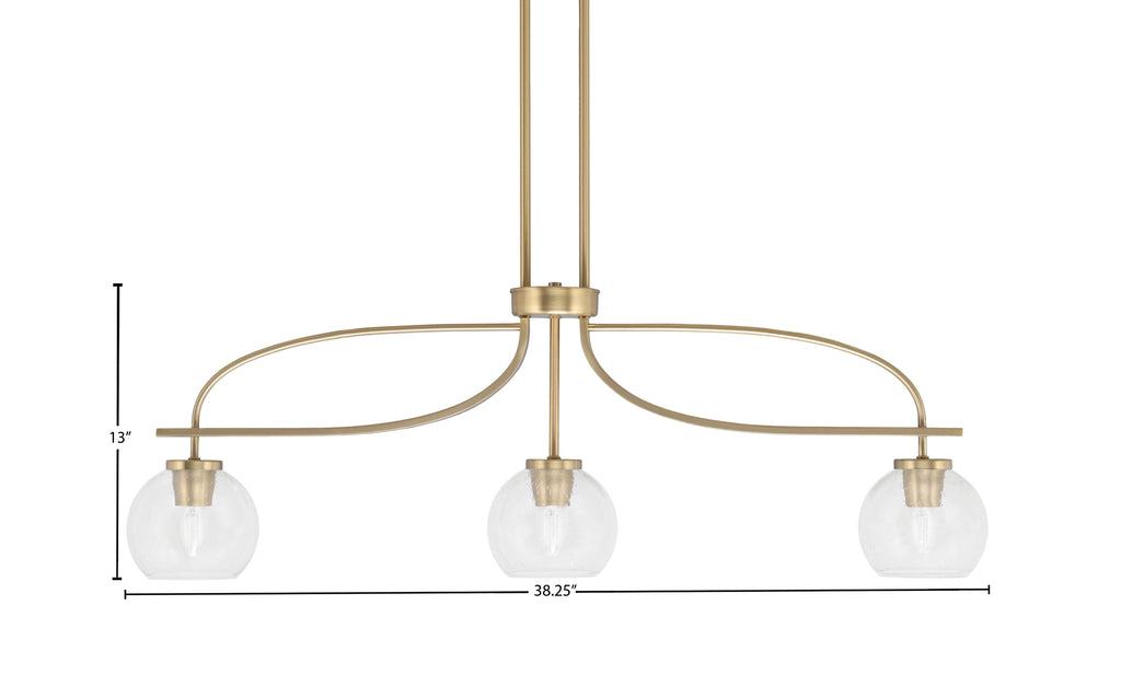 Cavella Three Light Island Pendant in New Age Brass with 5.75" Clear Bubble Shade