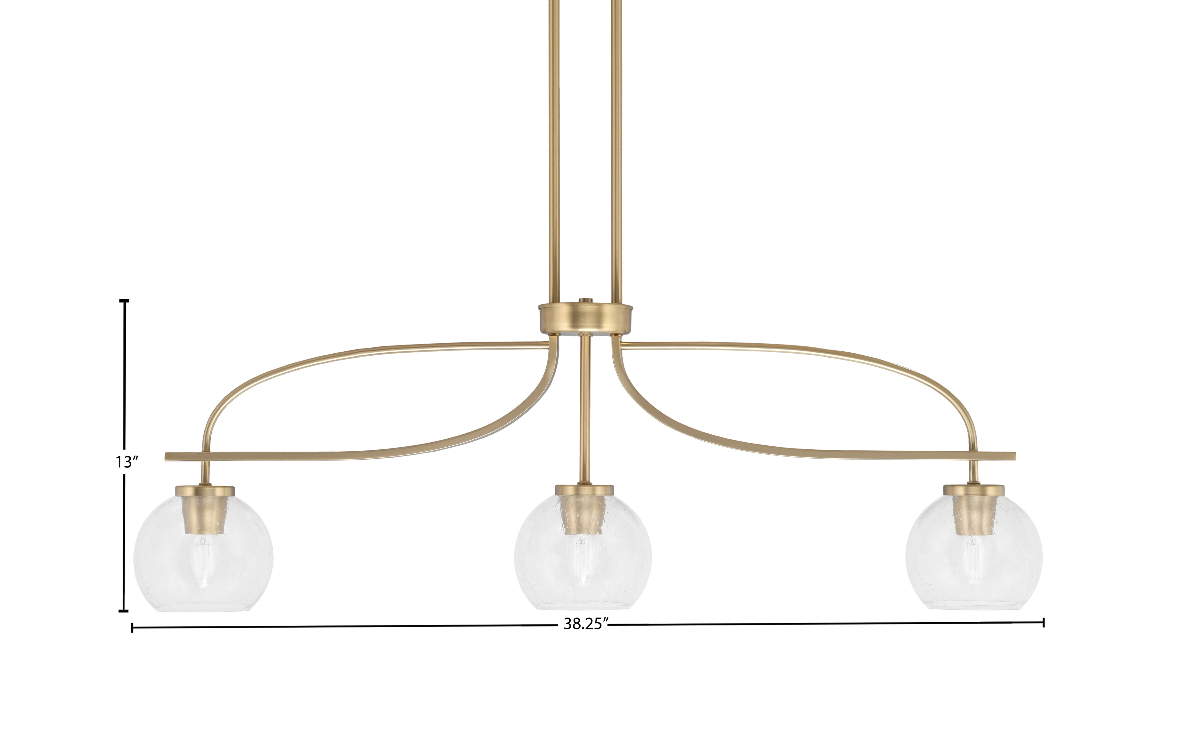 Cavella Three Light Island Pendant in New Age Brass with 5.75" Clear Bubble Shade