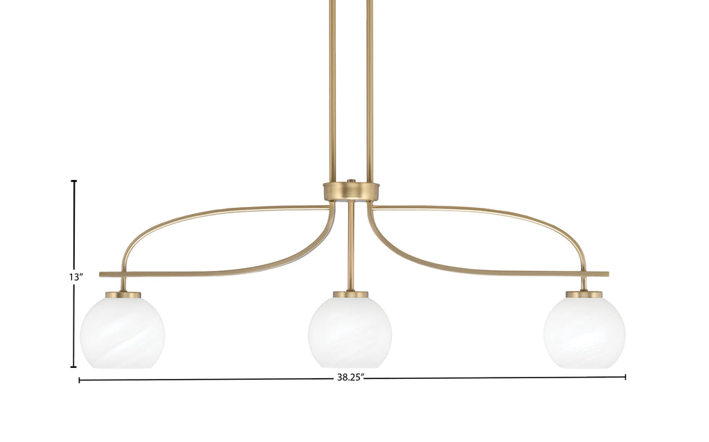 Cavella Three Light Island Pendant in New Age Brass with 5.75" White Marble Shade