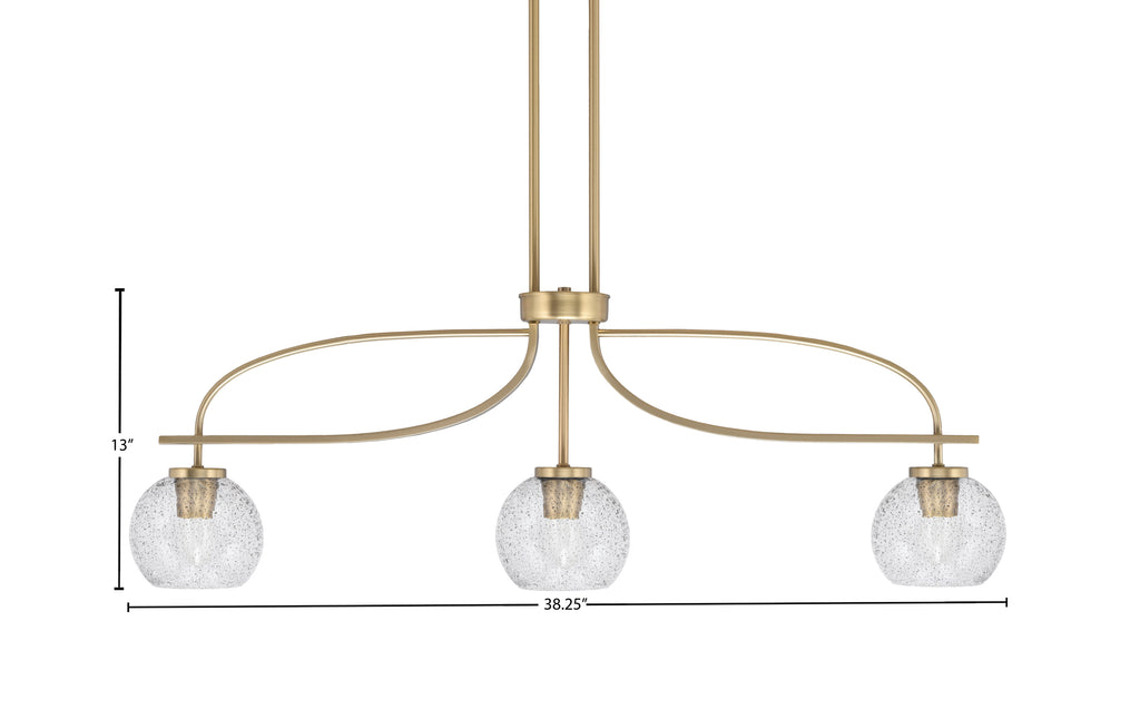 Cavella Three Light Island Pendant in New Age Brass with 5.75" Smoke Bubble Shade