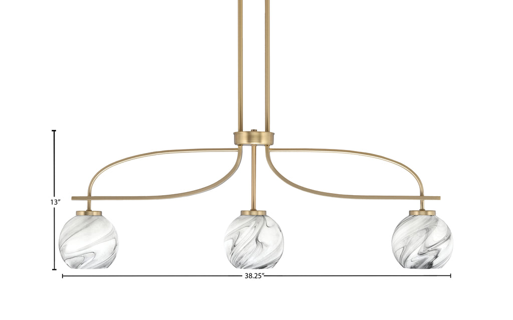 Cavella Three Light Island Pendant in New Age Brass with 5.75" Onyx Swirl Shade